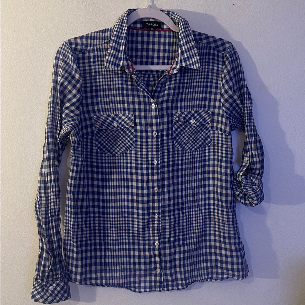 Cabi Blue Checkered Women's Top - Preloved